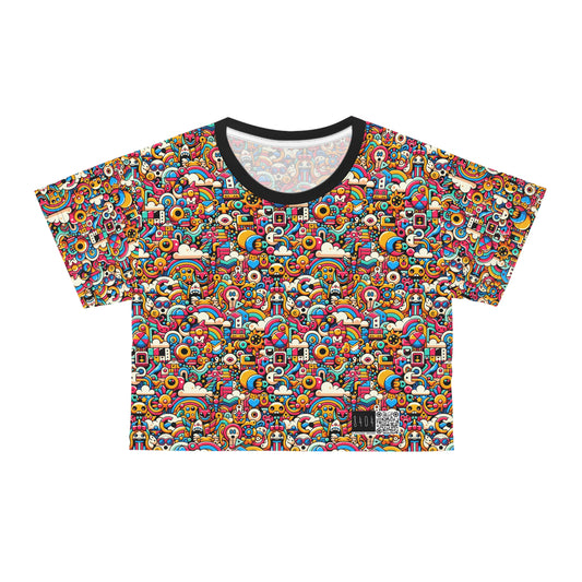 Neon Pop Playful Pop Culture Mashup Crop Tee - 8404 Design-62