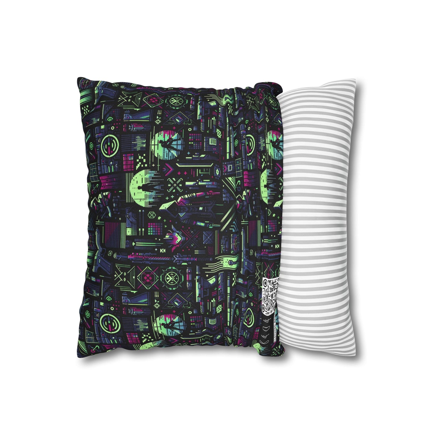Tech Noir Futuristic Cyberpunk Spun Polyester Square Pillowcase - 8404 Design-63