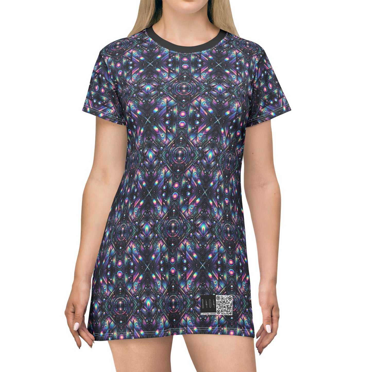 Galactic Hues Tech-Forward Cosmic Fusion T-Shirt Dress - 8404 Design-58