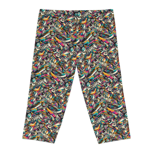 Urban Graffiti Fusion Eclectic Street Art Meets Modern Tech Culture Women's Capri Leggings - 8404 Design-55