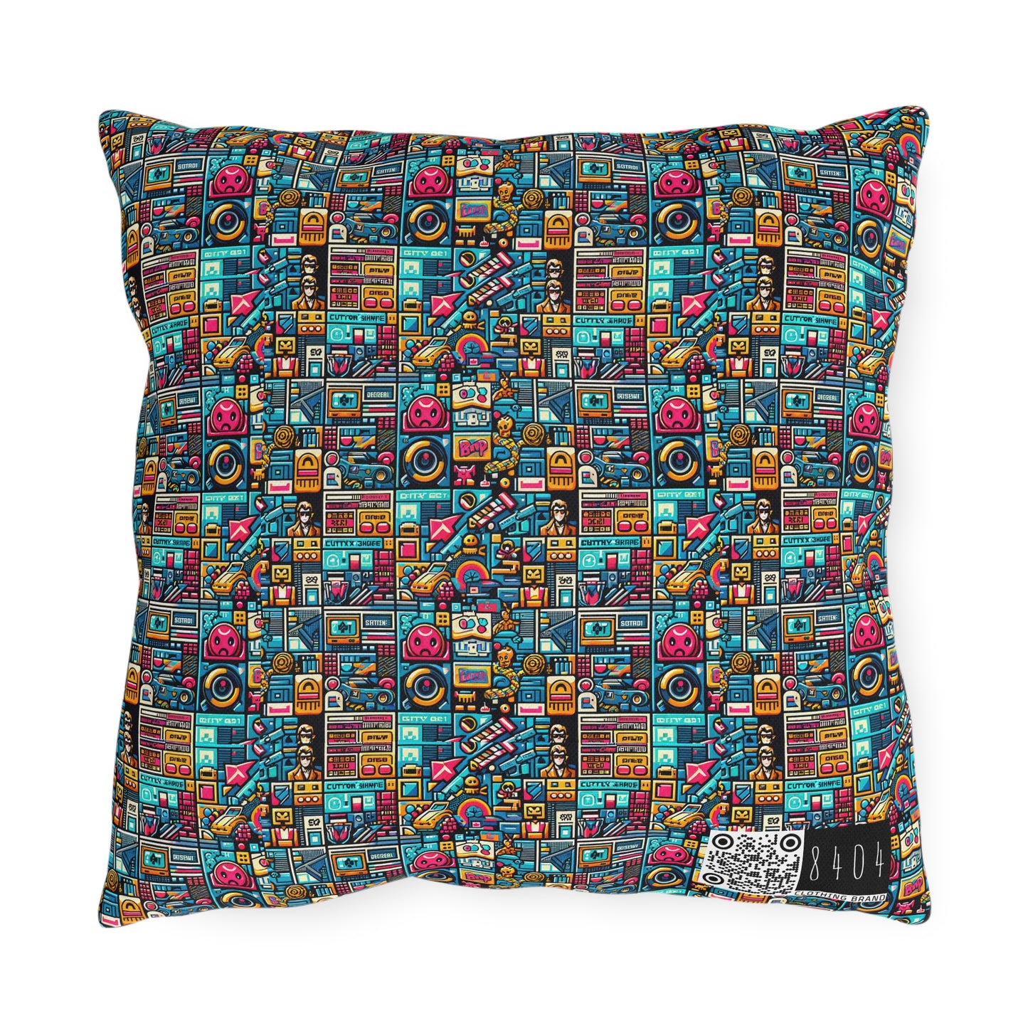 Digital Pop Culture Mashup Maximalist Pop Outdoor Pillow - 8404 Design-47