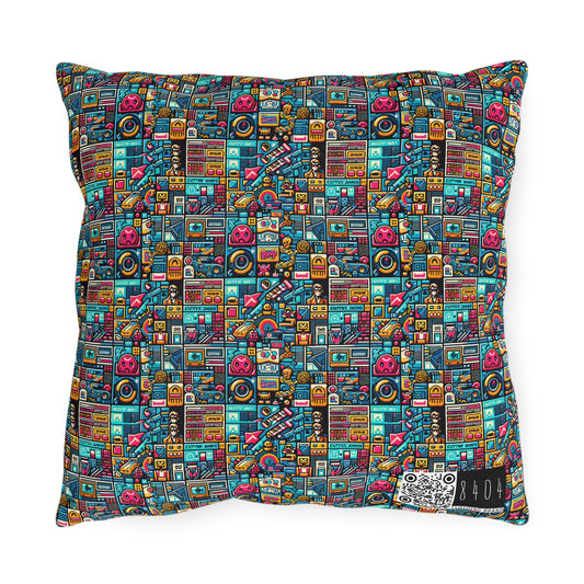 Digital Pop Culture Mashup Maximalist Pop Outdoor Pillow - 8404 Design-47