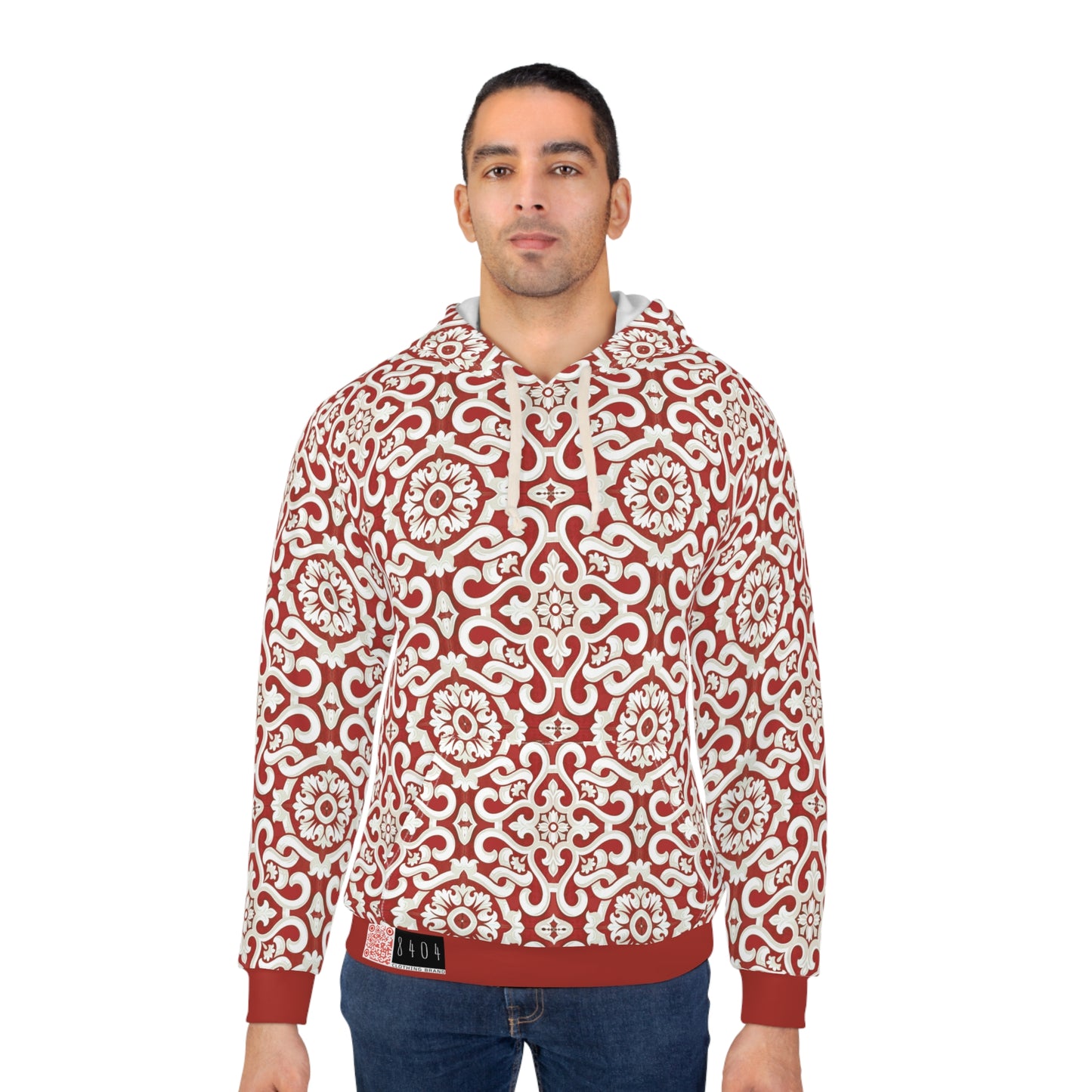 8404 Unisex Adult's "Elegant Mosaic" Fashion Pullover Hoodie in Red