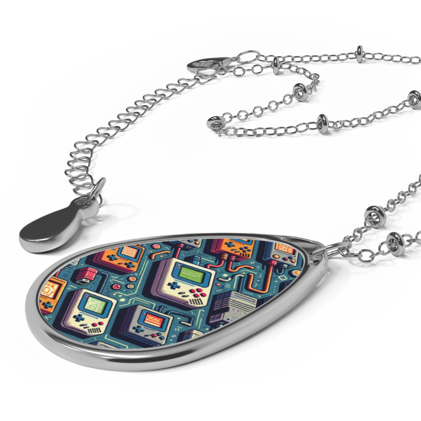 Retro Gaming Revival Nostalgic Tech Oval Necklace - 8404 Design-62