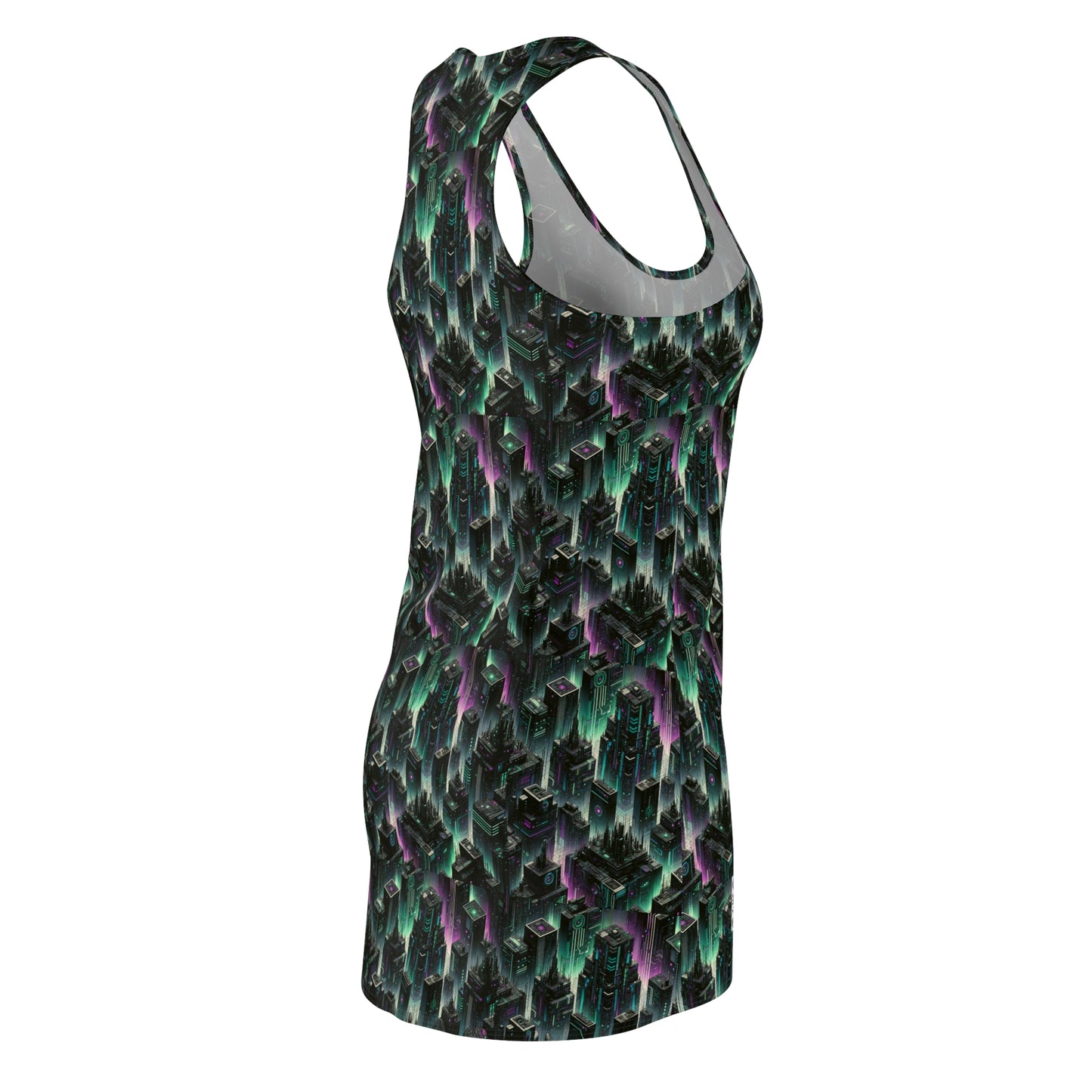 Tech Noir Aesthetics Tech-Forward Urban Dystopia Women's Cut & Sew Racerback Dress - 8404 Design-44