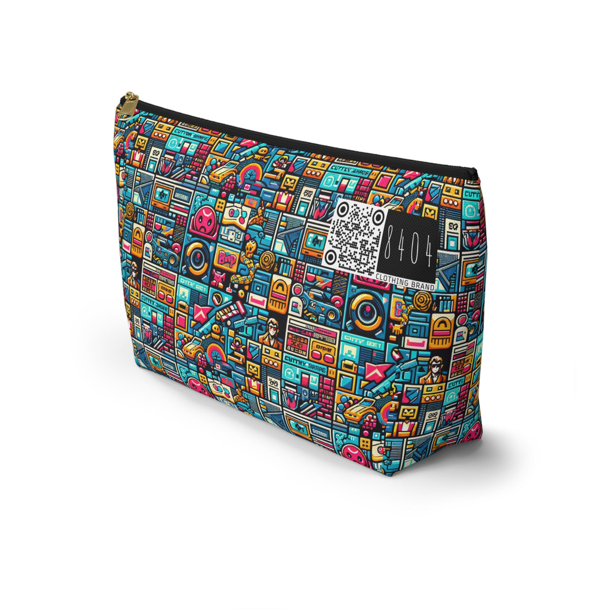 Digital Pop Culture Mashup Maximalist Pop Accessory Pouch W T-bottom - 8404 Design-47