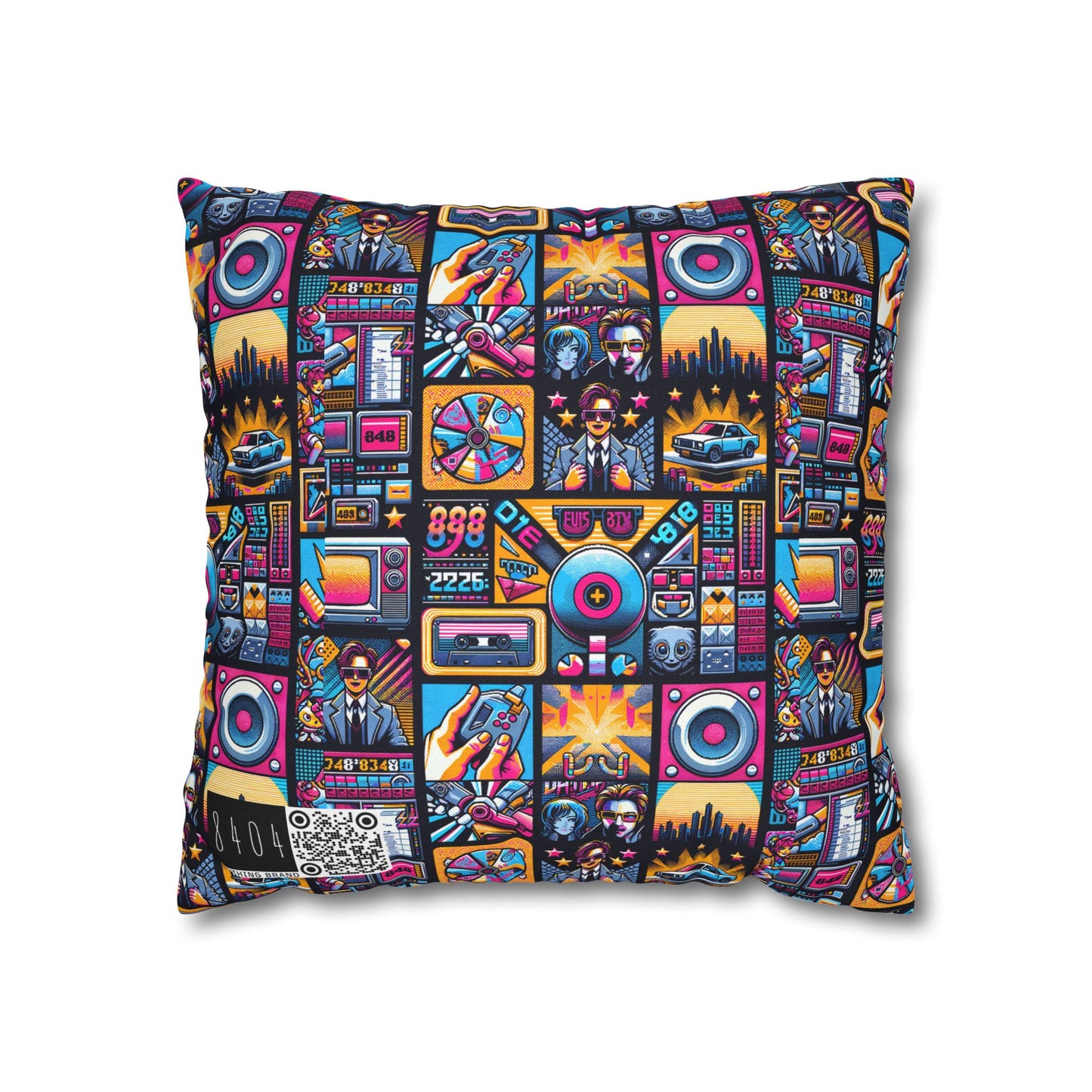 Digital Pop Culture Mashup Maximalist Pop Spun Polyester Square Pillowcase - 8404 Design-52