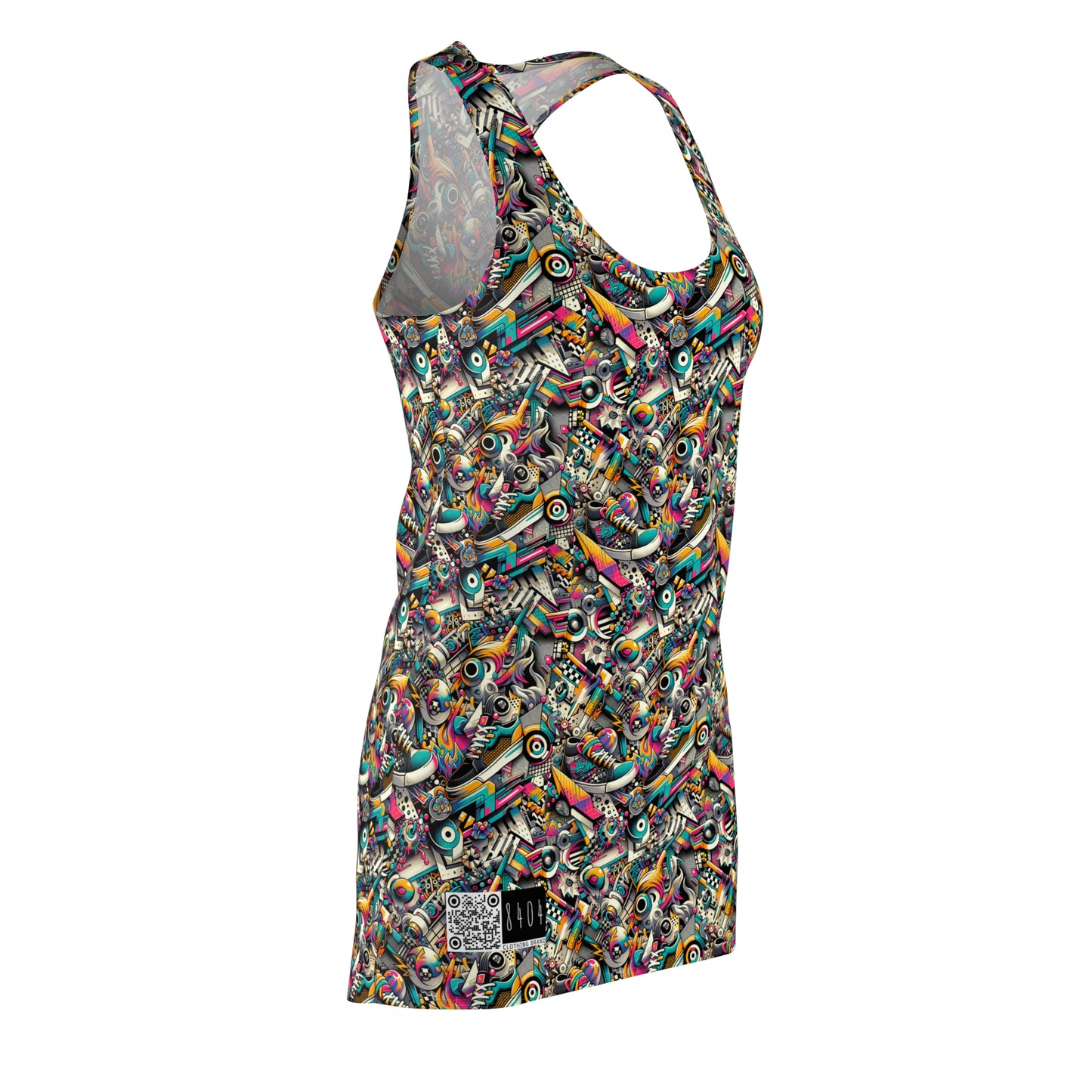 Urban Graffiti Fusion Eclectic Street Art Meets Modern Tech Culture Women's Cut & Sew Racerback Dress - 8404 Design-55