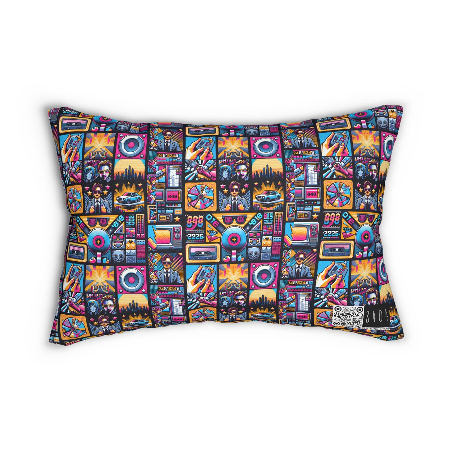 Digital Pop Culture Mashup Maximalist Pop Spun Polyester Lumbar Pillow - 8404 Design-52 B