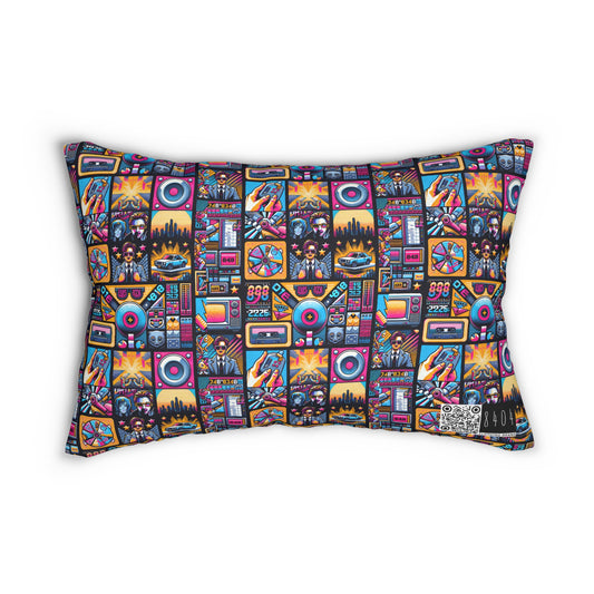 Digital Pop Culture Mashup Maximalist Pop Spun Polyester Lumbar Pillow - 8404 Design-52 B