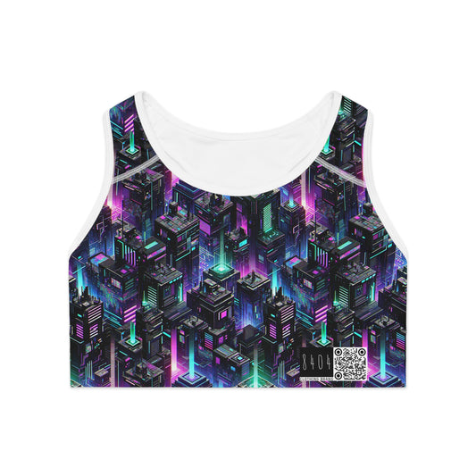 Tech Noir Graphics Futuristic Tech Aesthetics Sports Bra - 8404 Design-55