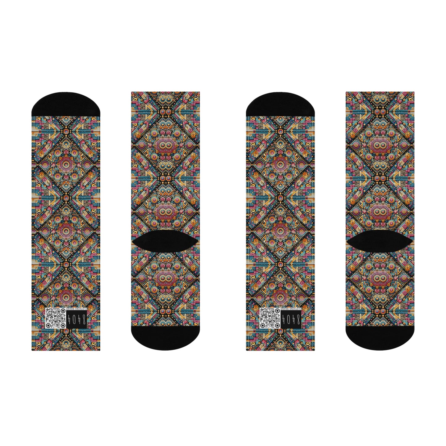 Cultural Fusion Tech Blend of Cultural Heritage With Tech-Inspired Elements Cushioned Crew Socks - 8404 Design-58