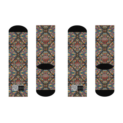 Cultural Fusion Tech Blend of Cultural Heritage With Tech-Inspired Elements Cushioned Crew Socks - 8404 Design-58