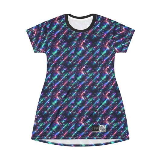 Iridescent Tech Fusion Tech-Forward Streetwear T-Shirt Dress - 8404 Design-51