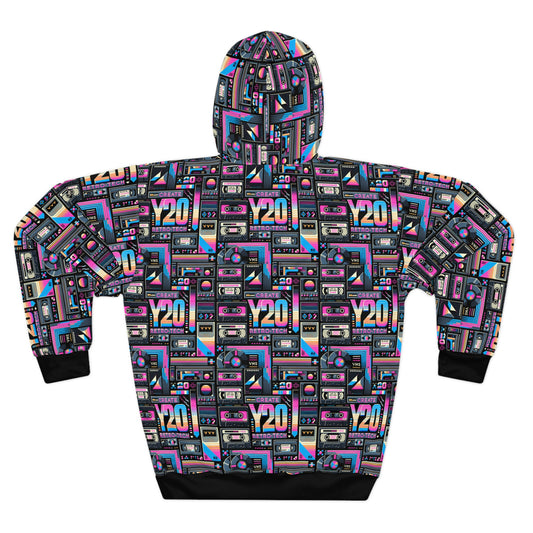 Digital Nostalgia Tech-Inspired Retro Fusion Pullover Hoodie - 8404 Design-65