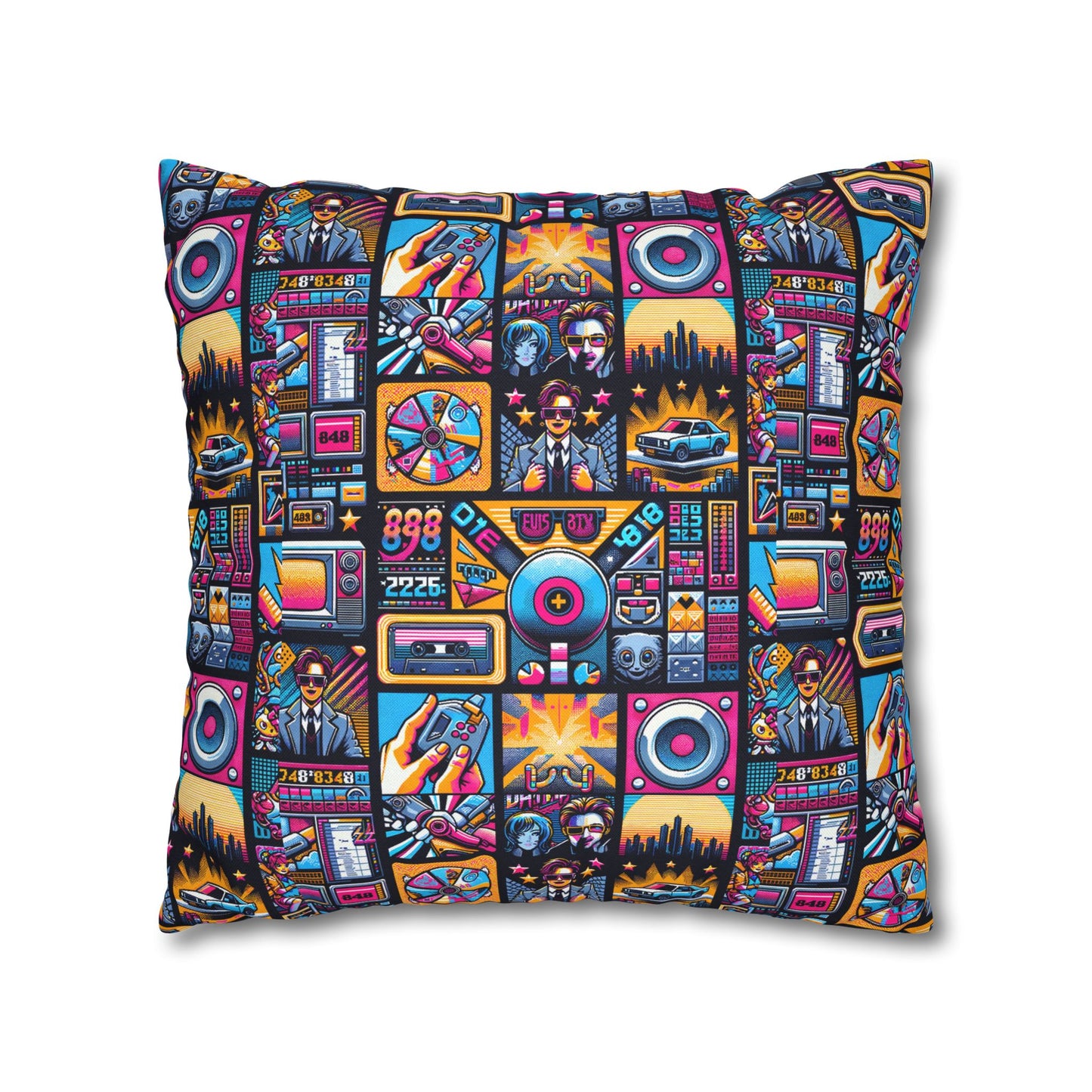 Digital Pop Culture Mashup Maximalist Pop Spun Polyester Square Pillowcase - 8404 Design-52