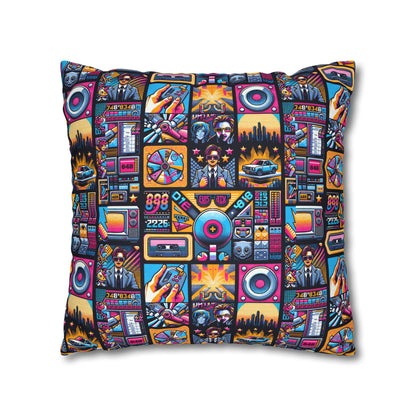 Digital Pop Culture Mashup Maximalist Pop Spun Polyester Square Pillowcase - 8404 Design-52