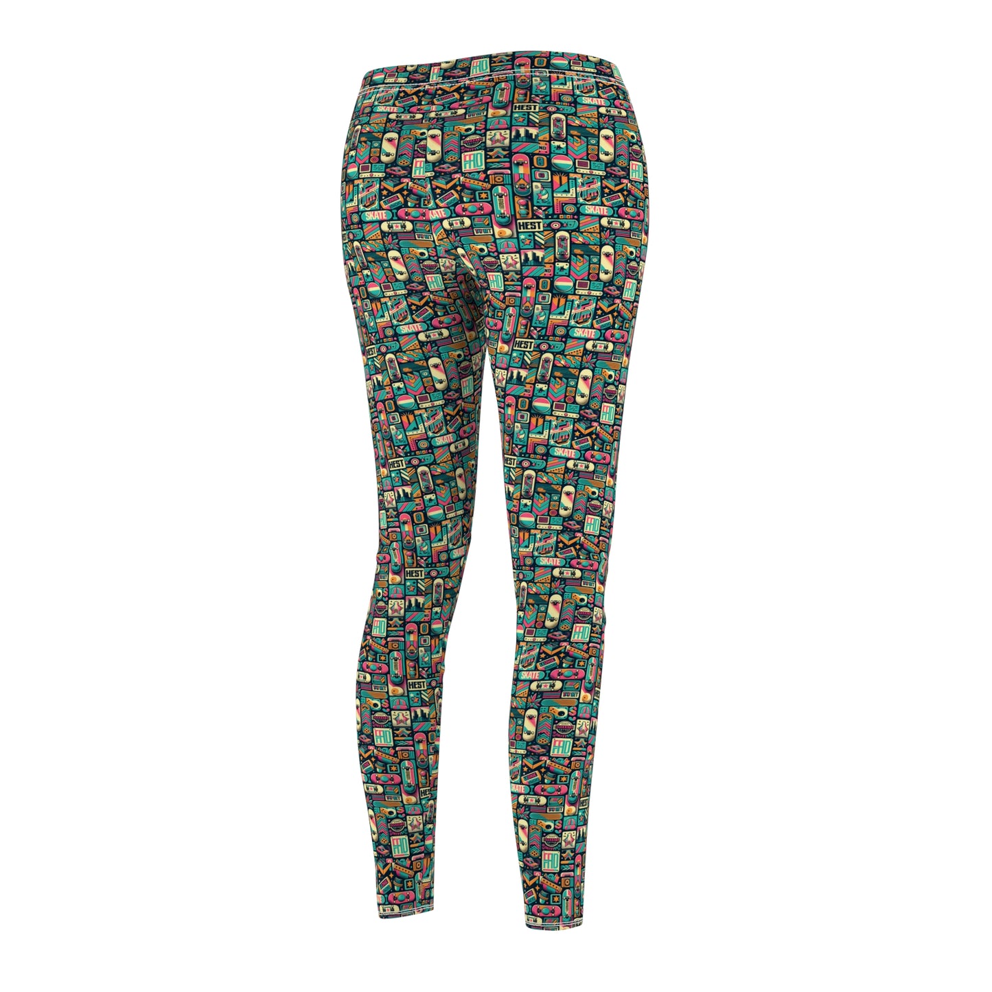 Skate Culture Revival Urban Retro Cool Women's Cut & Sew Casual Leggings - 8404 Design-61