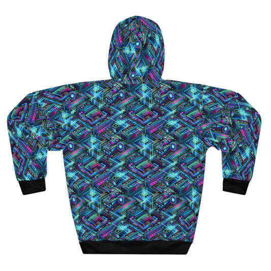Digital Dreamland Futuristic Tech Aesthetic Pullover Hoodie - 8404 Design-42