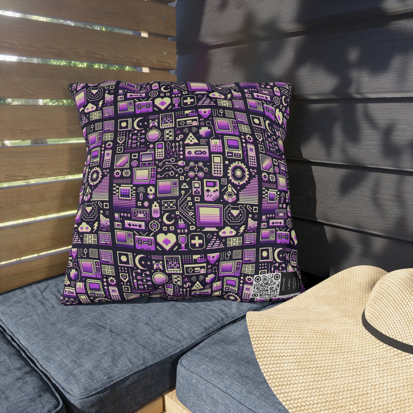 Digital Nostalgia Remix Modern Vintage Fusion Outdoor Pillow - 8404 Design-54