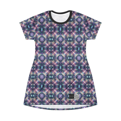 Iridescent Tech Fusion Tech-Forward Streetwear T-Shirt Dress - 8404 Design-61