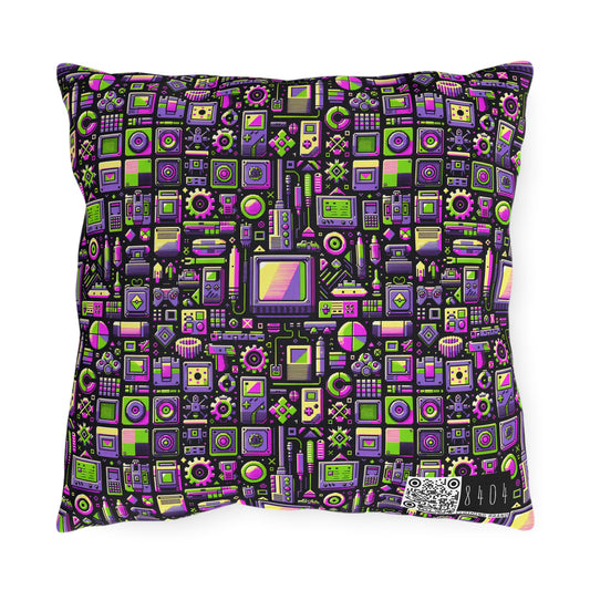 Digital Nostalgia Remix Modern Vintage Fusion Outdoor Pillow - 8404 Design-67