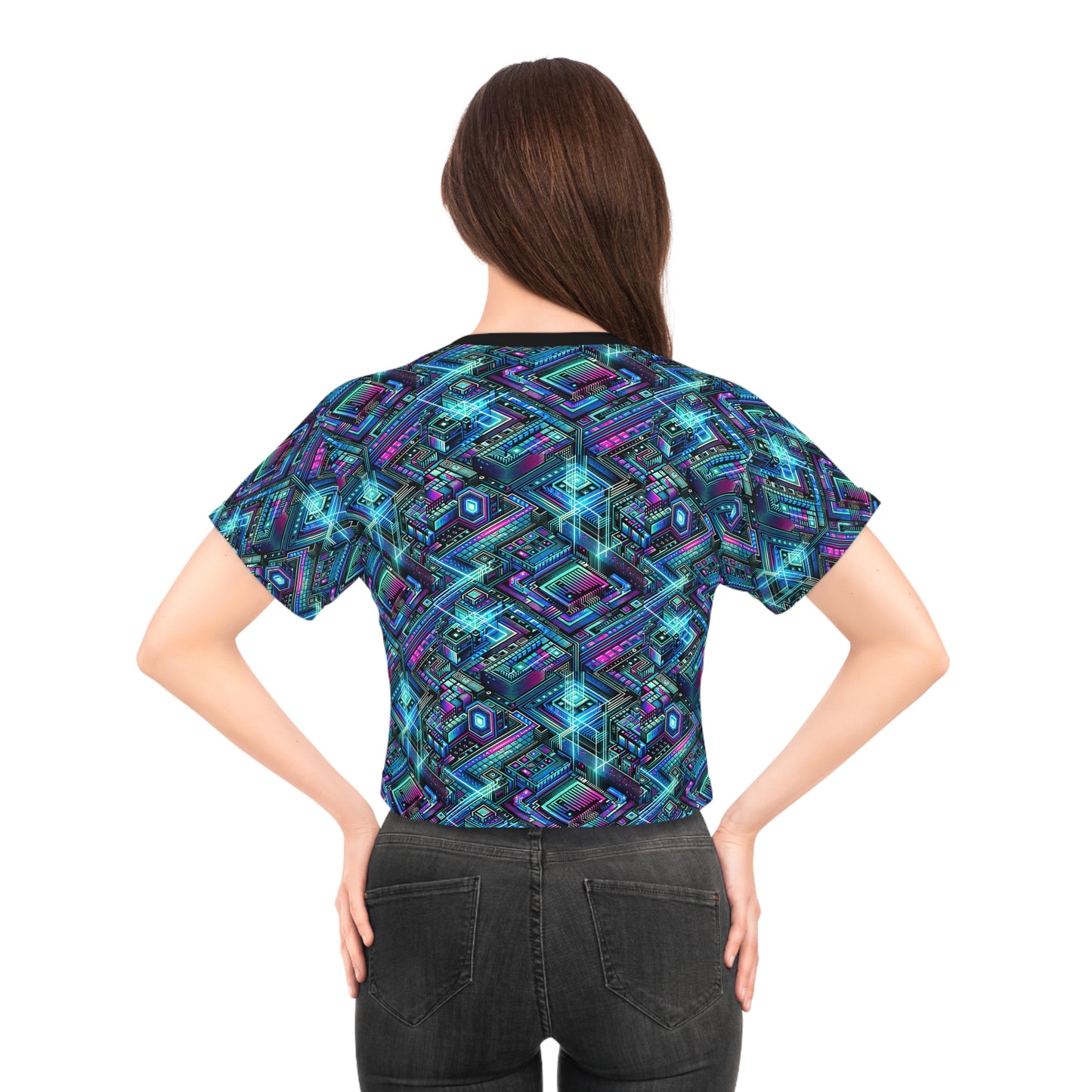 Digital Dreamland Futuristic Tech Aesthetic Crop Tee - 8404 Design-42