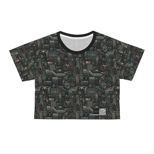 Tech Noir Aesthetics Sleek Tech Streetwear Crop Tee - 8404 Design-52