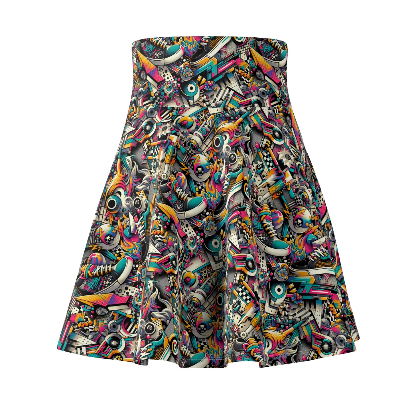 Urban Graffiti Fusion Eclectic Street Art Meets Modern Tech Culture Women's Skater Skirt - 8404 Design-55