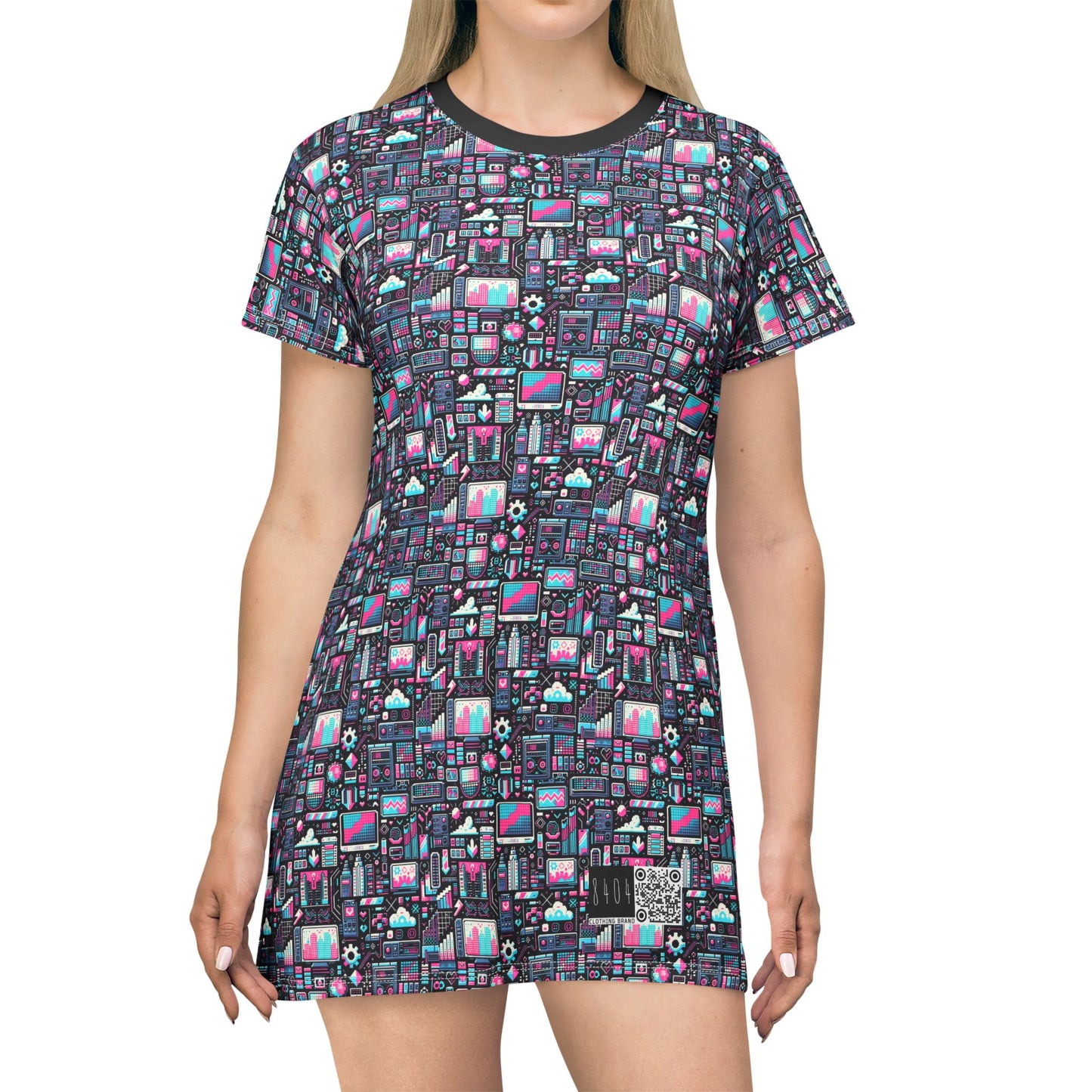 Digital Rebellion Youthful Streetwear with a Rebellious Digital Twist T-shirt Dress - 8404 Design-71