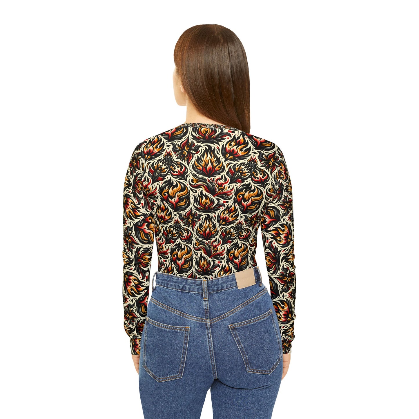 Fire & Flames Bold Streetwear Statement Women's Long Sleeve V-Neck Shirt - 8404 Design-57