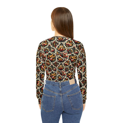 Fire & Flames Bold Streetwear Statement Women's Long Sleeve V-Neck Shirt - 8404 Design-57