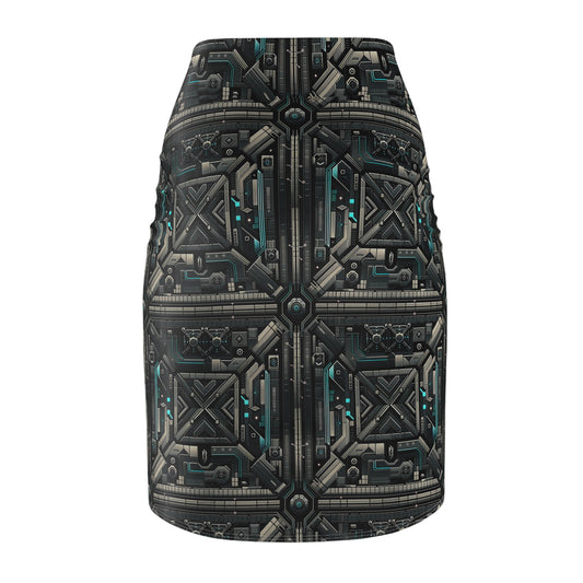 Tech Noir Futuristic Tech Aesthetic with a Dark Twist Women's Pencil Skirt - 8404 Design-59