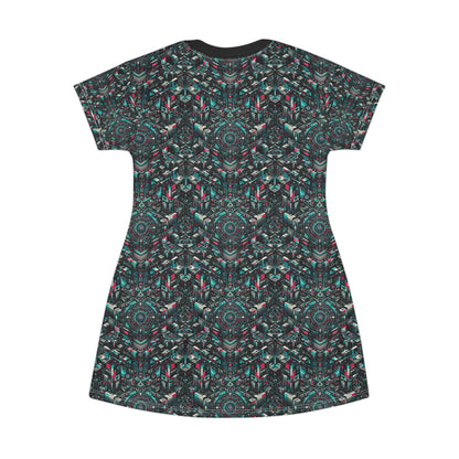 Digital Rebellion Tech-Inspired Streetwear T-Shirt Dress - 8404 Design-54