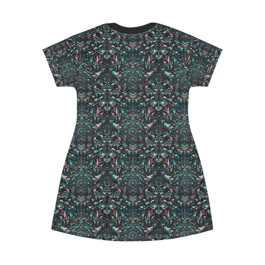 Digital Rebellion Tech-Inspired Streetwear T-Shirt Dress - 8404 Design-54