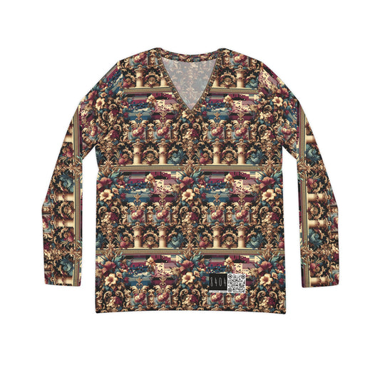 Digital Renaissance Modern Baroque Fusion Women's Long Sleeve V-Neck Shirt - 8404 Design-58