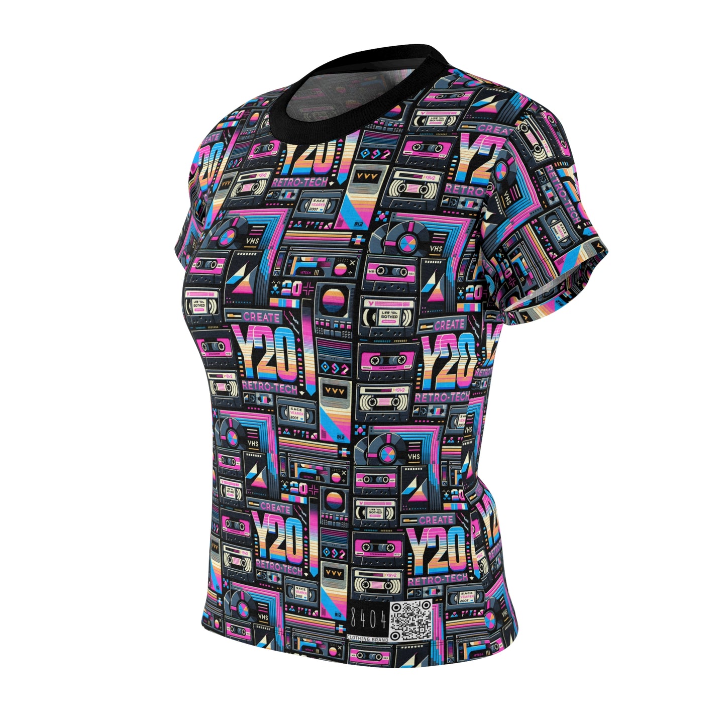 Digital Nostalgia Tech-Inspired Retro Fusion Women's Cut & Sew Tee - 8404 Design-65