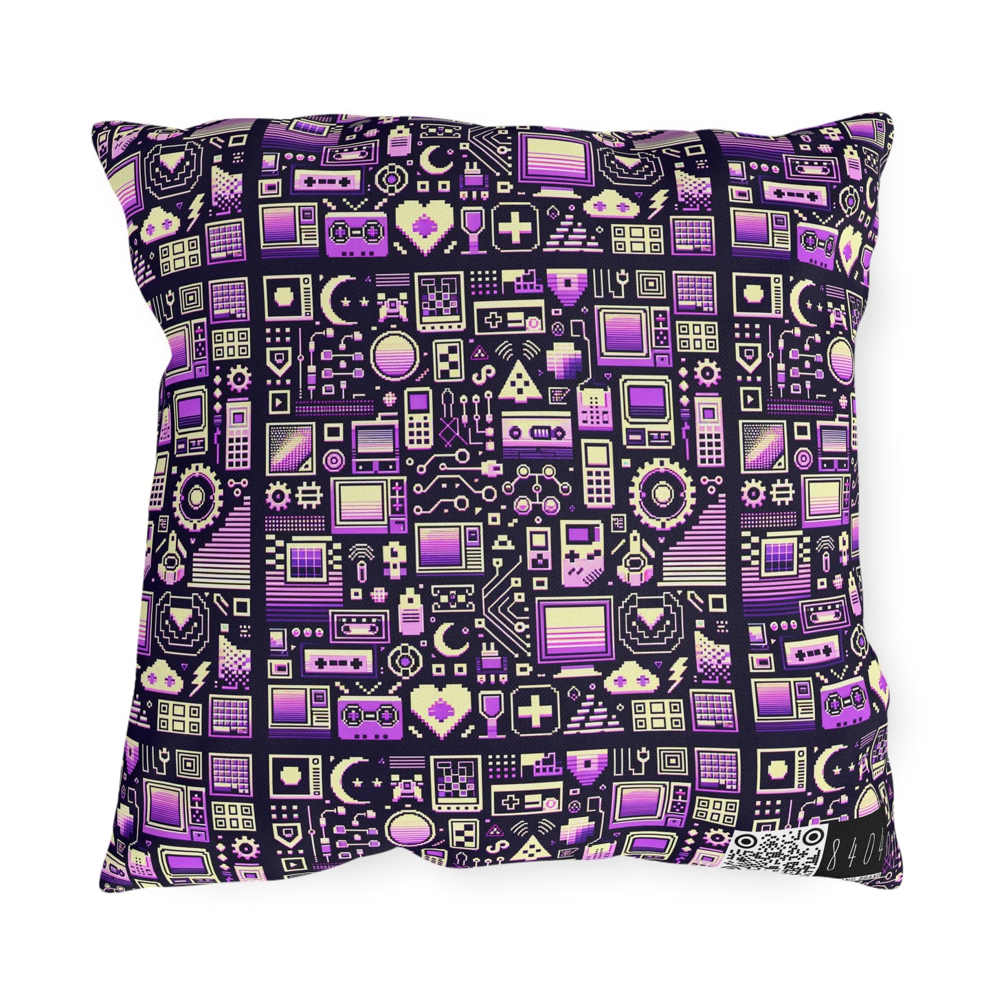 Digital Nostalgia Remix Modern Vintage Fusion Outdoor Pillow - 8404 Design-54