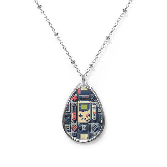 Retro Gaming Revival Nostalgic Tech Oval Necklace - 8404 Design-69