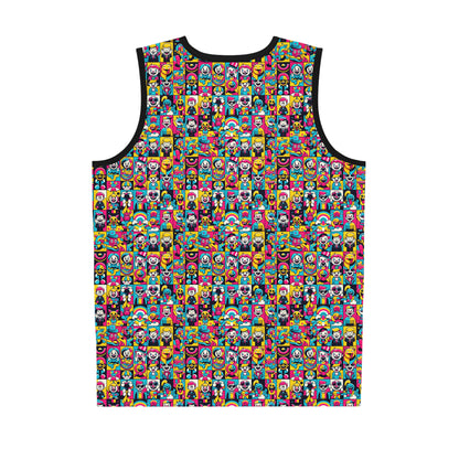 Neon Pop Playful Pop Culture Mashup Basketball Jersey - 8404 Design-60