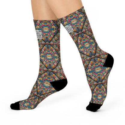 Cultural Fusion Tech Blend of Cultural Heritage With Tech-Inspired Elements Cushioned Crew Socks - 8404 Design-58