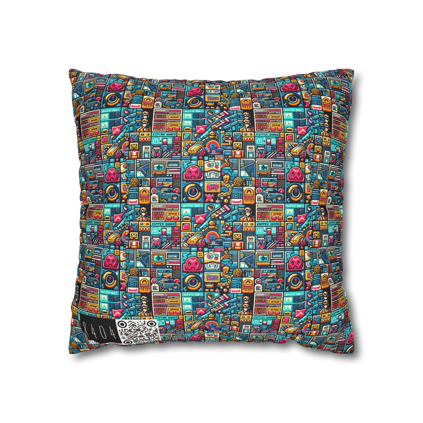 Digital Pop Culture Mashup Maximalist Pop Faux Suede Square Pillowcase - 8404 Design-47