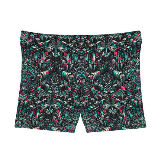 Digital Rebellion Tech-Inspired Streetwear Women's Shorts - 8404 Design-54
