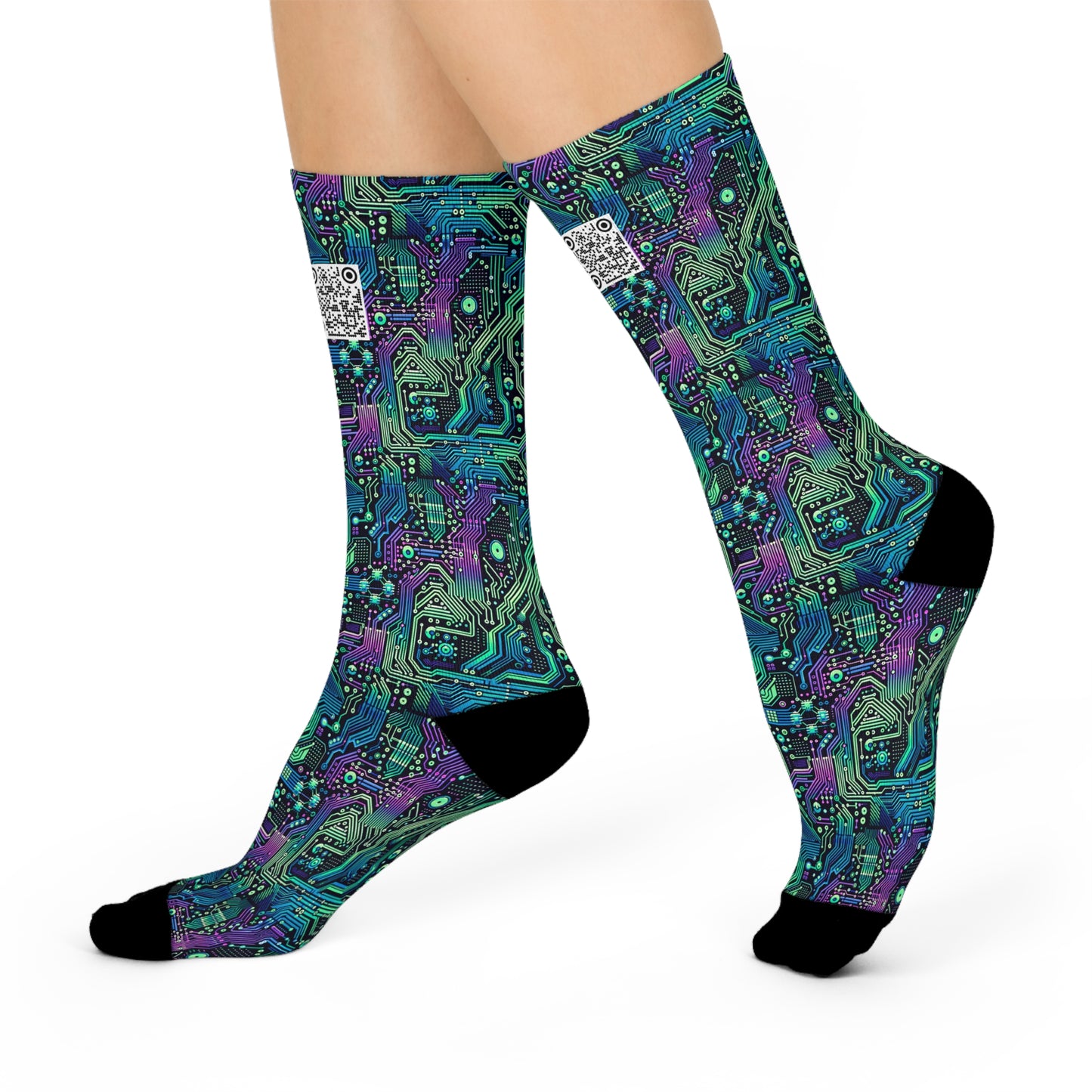 Tech-Infused Neon Tech-Forward Streetwear Cushioned Crew Socks - 8404 Design-66