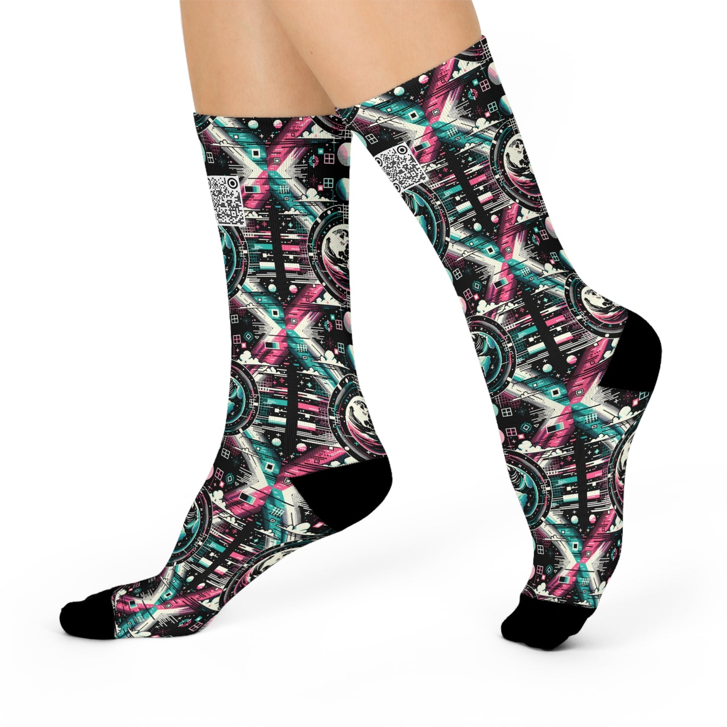 Digital Artistry Digital-native Streetwear Cushioned Crew Socks - 8404 Design-62