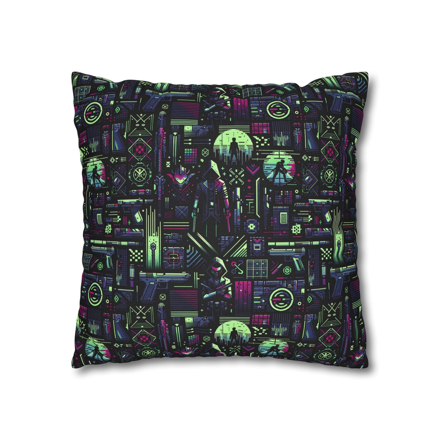 Tech Noir Futuristic Cyberpunk Spun Polyester Square Pillowcase - 8404 Design-63
