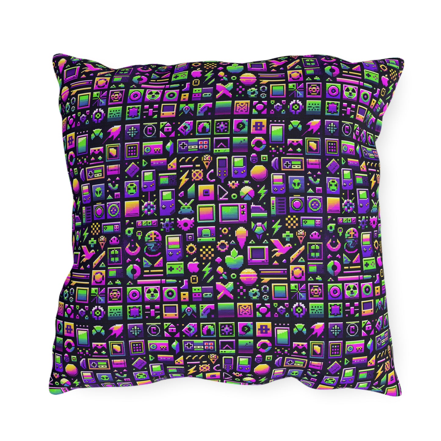Digital Nostalgia Remix Modern Vintage Fusion Outdoor Pillow - 8404 Design-49