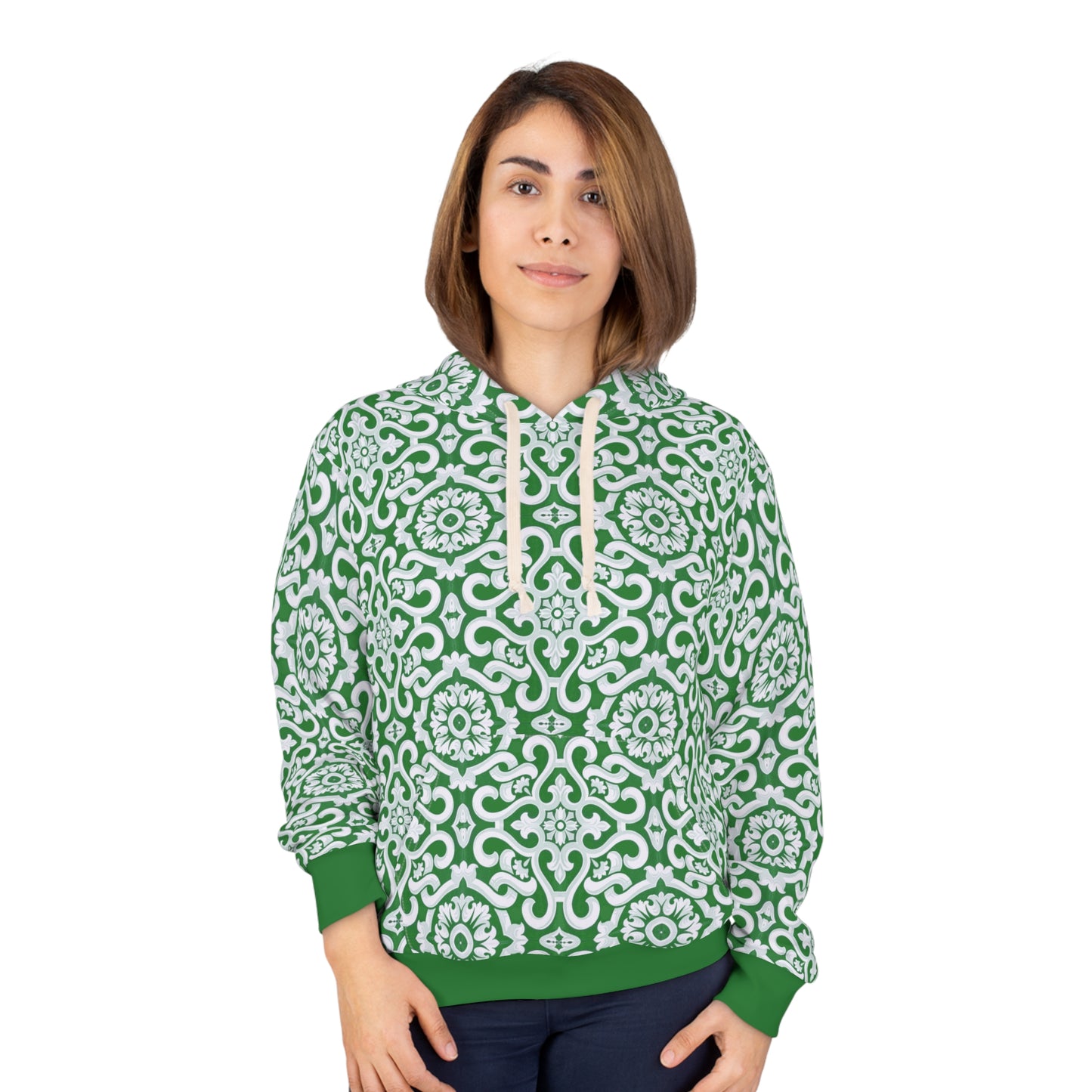 8404 Unisex Adult's "elegant Mosaic" Fashion Pullover Hoodie in Green