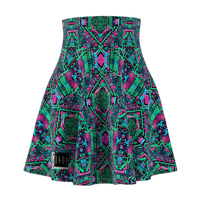 Digital Glitch Vibes Tech-Inspired Streetwear Women's Skater Skirt - 8404 Design-71