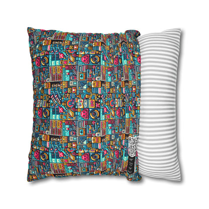 Digital Pop Culture Mashup Maximalist Pop Spun Polyester Square Pillowcase - 8404 Design-47